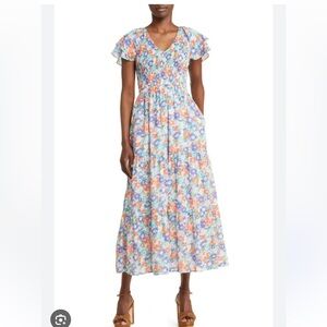 Banjanan Ira Floral Smocked tiered dress in In Portobello Languid.
